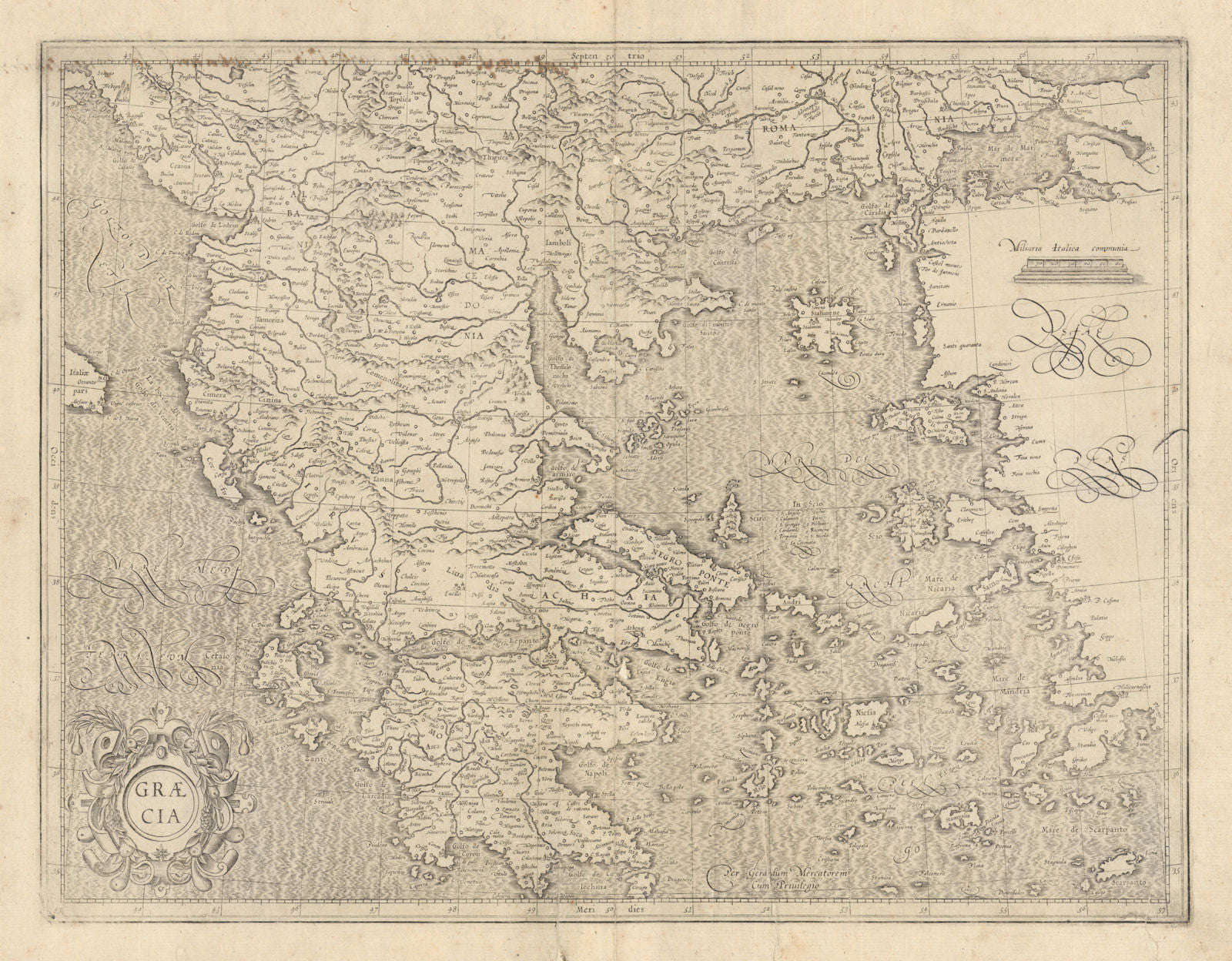 Graecia. Greece and the Aegean islands by Gerard Mercator / Hondius c1631 map